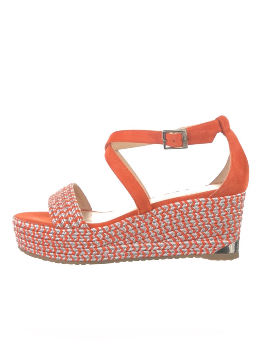 Jimmy choo suede Orange silver platform Wedge Sandals Ankle Strap EU37.5